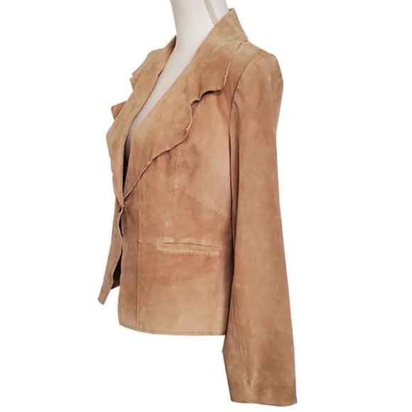 Ann Klein Tan Suede, One Button Blazer-sizeLP-preowned - Picture 3 of 10